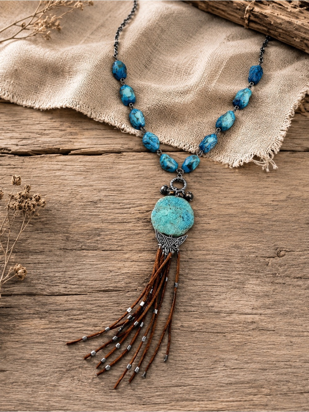 SHYANNE WOMEN'S TURQUOISE COLORED BEADED PENDANT CHARM NECKLACE